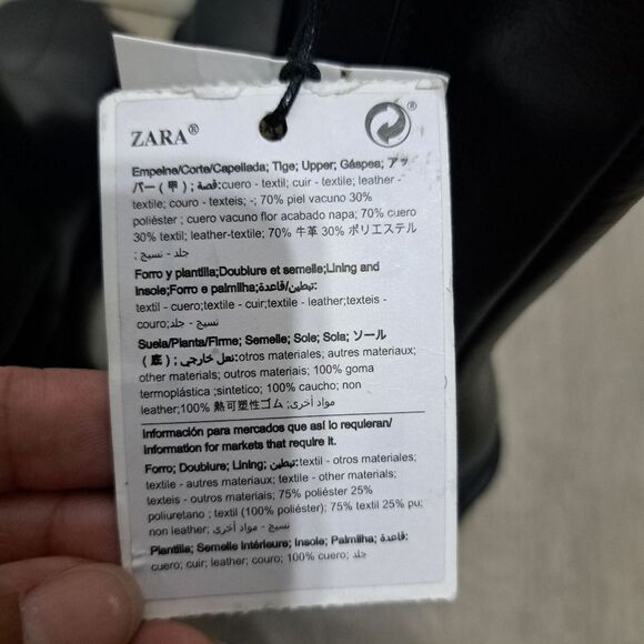 Zara Leather Square Toe Platform Chunky Streetwear Boot Size 37 - Black - Picture 13 of 15